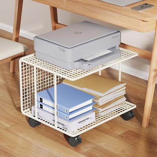 打印机置物架架子双层落地带轮可移动办公桌家用主机架杂物整理架