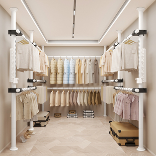 顶天立地置衣架落地室内挂衣架衣帽间免打孔伸缩凉衣杆置物晾衣架