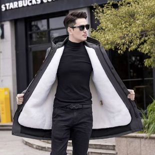 长款羊皮毛一体外套男冬季抗寒保暖羊皮袄中老年连帽羊毛棉衣东北