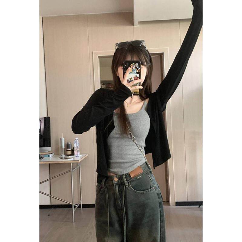 法式薄款轻熟开 衫女夏季长袖外搭慵懒短款罩衫披肩防晒外套小上