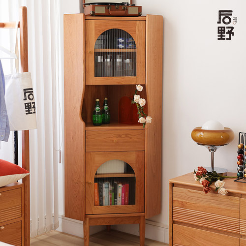 后野实木墙角柜边柜储物收纳柜三角柜 樱桃木日式北欧复古 酒窝