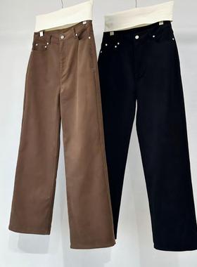 mmjz~韩国原单DUN~25冬 中高腰通勤百搭显瘦灯芯绒直筒裤拖地裤女