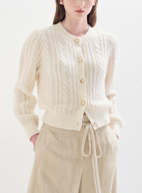 mmjz~韩系25冬LANV~新款 通勤百搭复古麻花经典圆领针织开衫毛衫