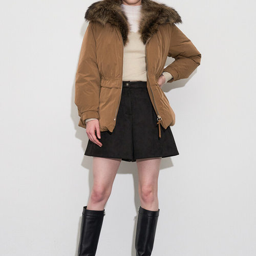 韩单外贸抽绳超大毛领羽绒服