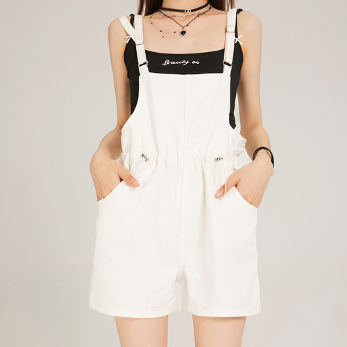 VWYZ牛仔背带裤女2024新款夏季宽松显瘦减龄时尚薄款阔腿短裤