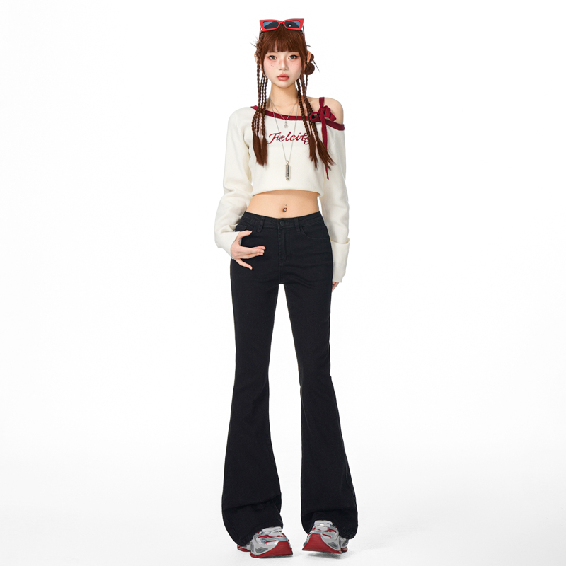 vwyz黑色高腰微喇牛仔裤女2024年新款显瘦腿长拖地喇叭裤马蹄裤子