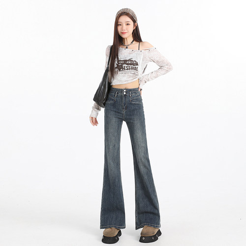 VWYZ秋冬季微喇牛仔裤女2024年新款高腰弹力修身显瘦马蹄裤拖地裤