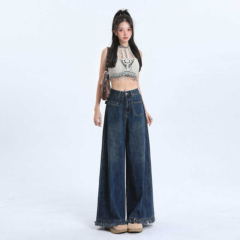 高腰牛仔裤女阔腿宽松