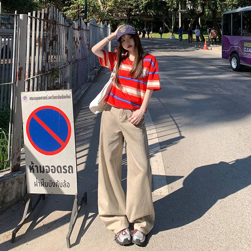 VWYZ春季新款高腰显瘦宽松直筒牛仔裤女2025年百搭阔腿裤拖地裤子