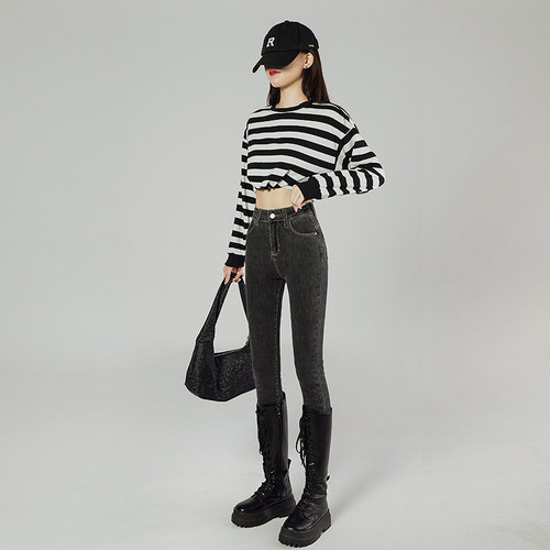 高腰显瘦弹力牛仔裤女小脚