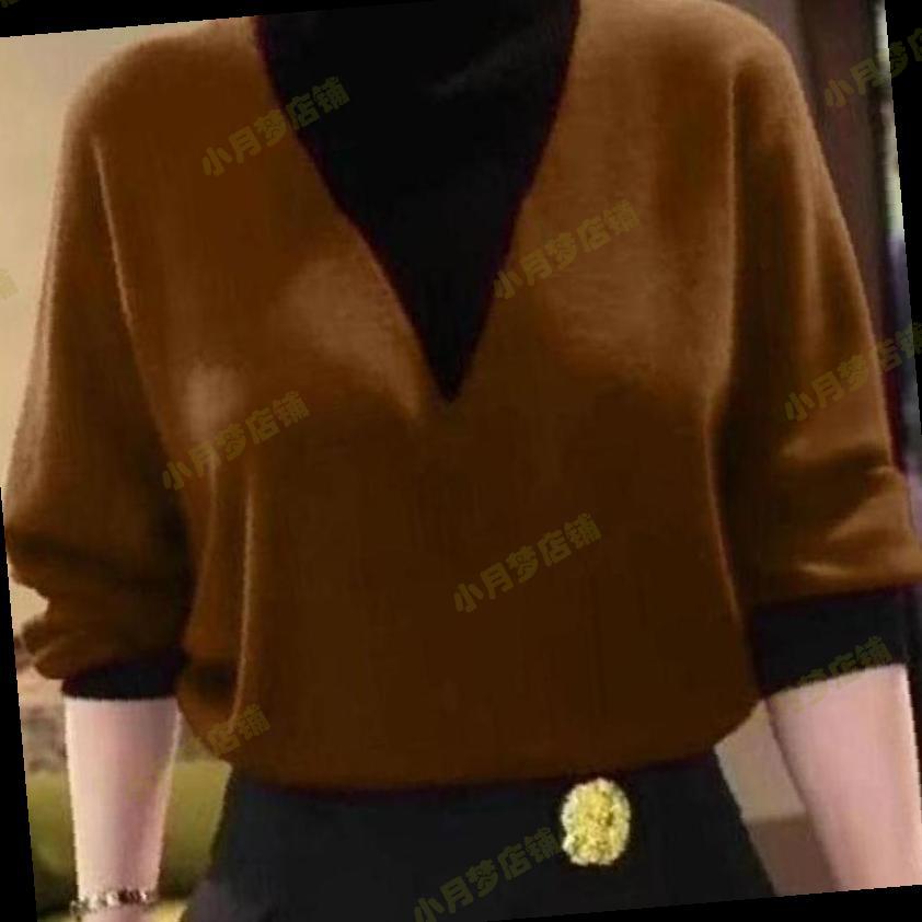 中年妈妈秋冬季百搭假两件德绒衫半高领撞色衬衫打底衫女新款打底