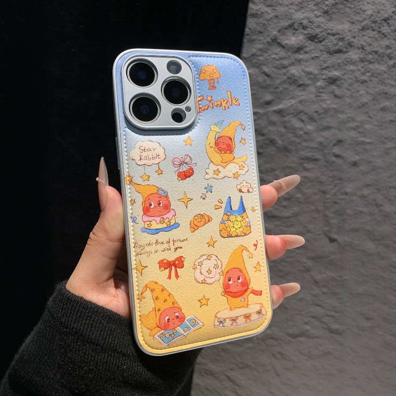 星星人男孩适用苹果17promax手机壳iPhone16Pro女新款15Pro皮革纹14Pro全包镜头13Pro网红12/11Pro防摔保护套