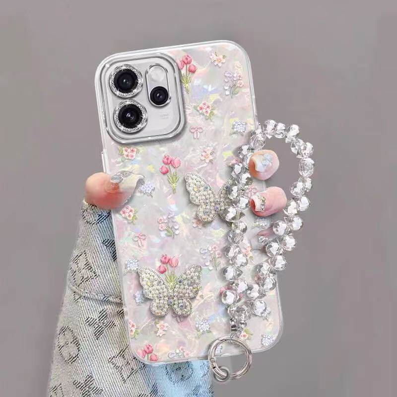 碎花蝴蝶适用OPPOReno15/14Pro手机壳Reno13/12Pro女新款11/10镜头膜a6Pro/a5贝壳纹findx9Pro/8/7防摔保护套