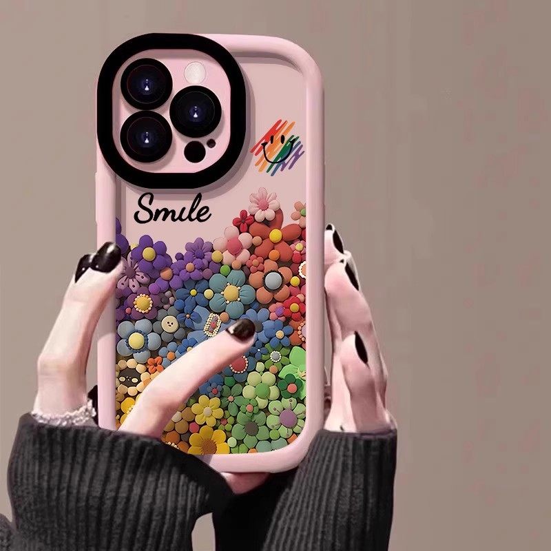 泡芙彩绘花朵适用苹果17/16promax手机壳2025新款iPhone15/14plus带手绳8硅胶13mini全包防摔高颜值保护套xr