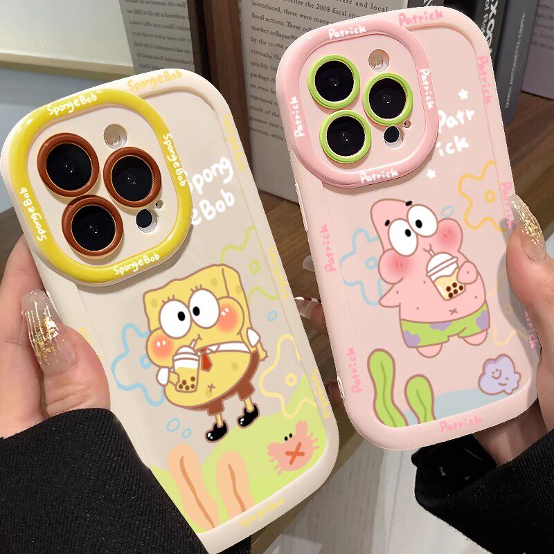 泡芙海绵宝宝适用苹果17/16promax手机壳2025新款iPhone15/14plus带手绳8硅胶13mini全包防摔高颜值保护套xr