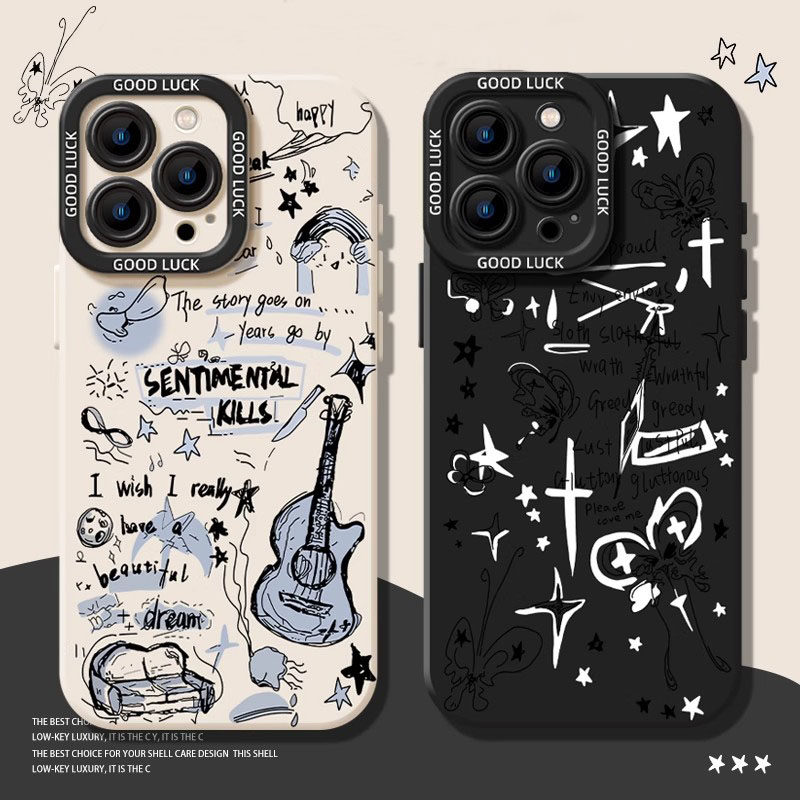 涂鸦吉他蝴蝶适用荣耀400Pro/300手机壳200/100女新款90GT情侣x70i/x60GT全包防摔magic8/7/6/5畅玩60保护套