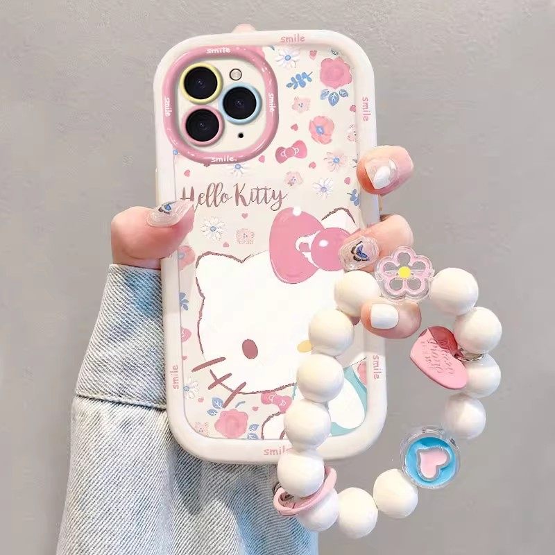 花朵凯蒂猫适用华为mate70/60/50/40手机壳pura70pro女新款p50带手绳nova14/13/12/11/10/9畅享80/70防摔壳