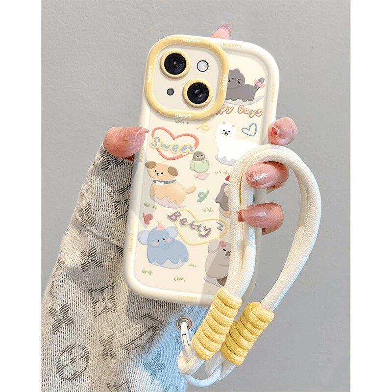 爱心小动物适用苹果17/16promax手机壳2025新款iPhone15/14plus带手绳8硅胶13mini全包防摔高颜值保护套xr