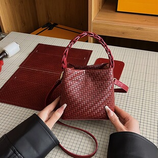 复古皮条编织水桶包diy手工自制材料包菜篮子手拎包单肩斜挎包女
