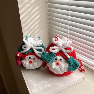 圣诞节礼物成品手工钩织毛线包女斜挎小包包圣诞老人耳机包零钱包