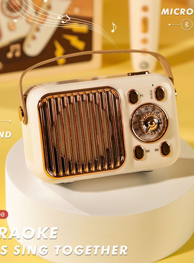 复古蓝牙音箱麦克风KTV唱歌机白色家用聚会娱乐音响套装