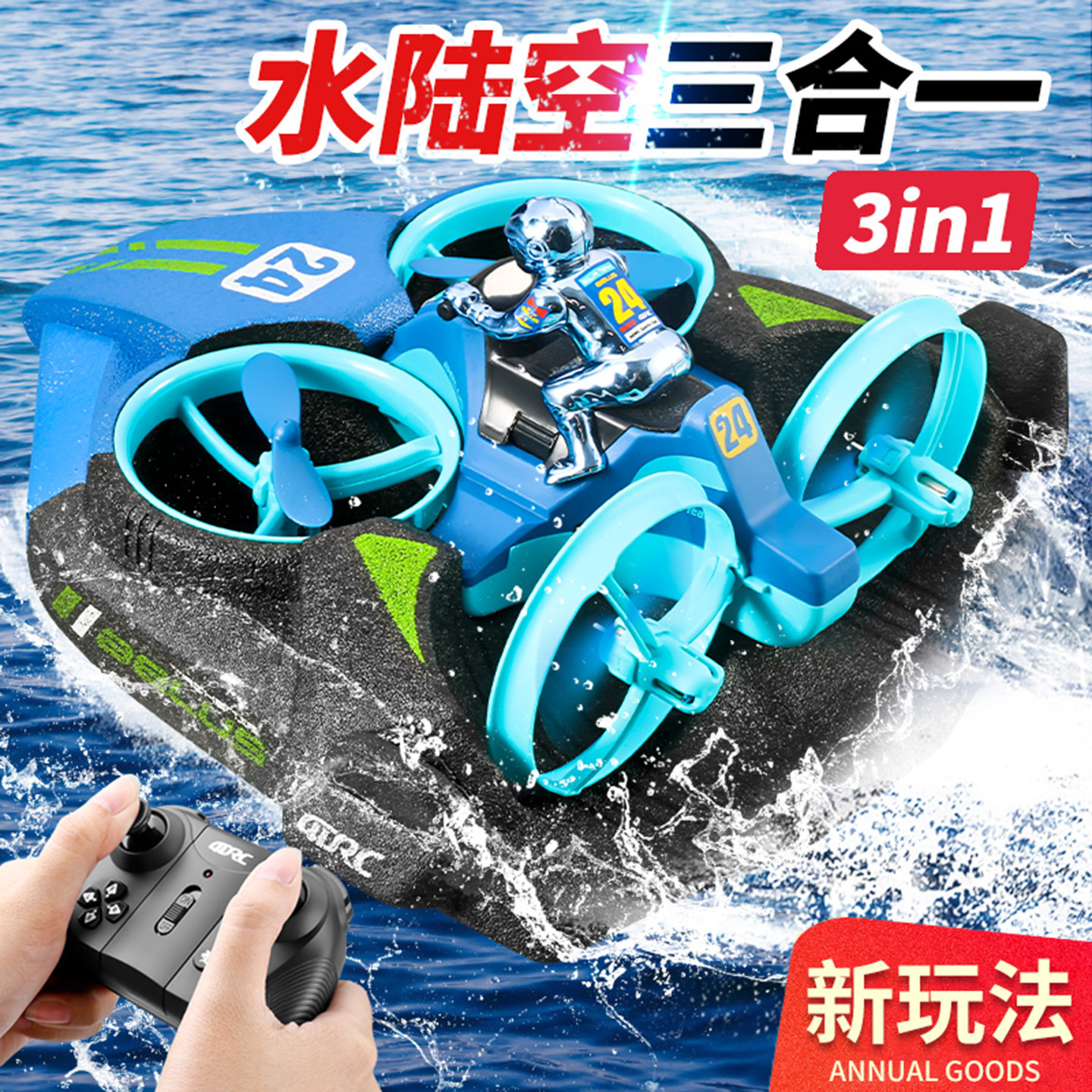 4DRC遥控船高速快艇水陆空三合一水上玩具下水船模型儿童男孩礼物图片