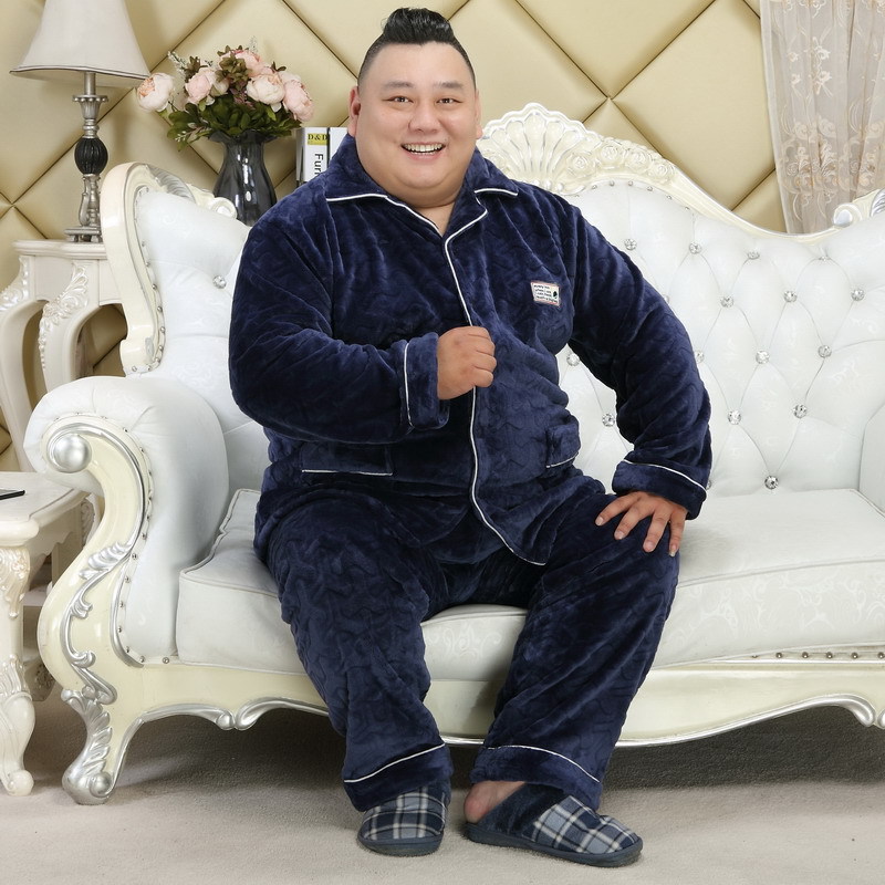 日系cherrykoko 冬款法兰绒加厚翻领长袖男睡衣 5xl加大码肥佬