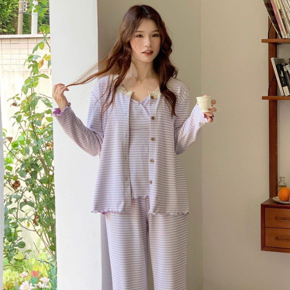 法国chrry koop月子服三件套秋冬季产后睡衣带胸垫春秋孕妇家居服