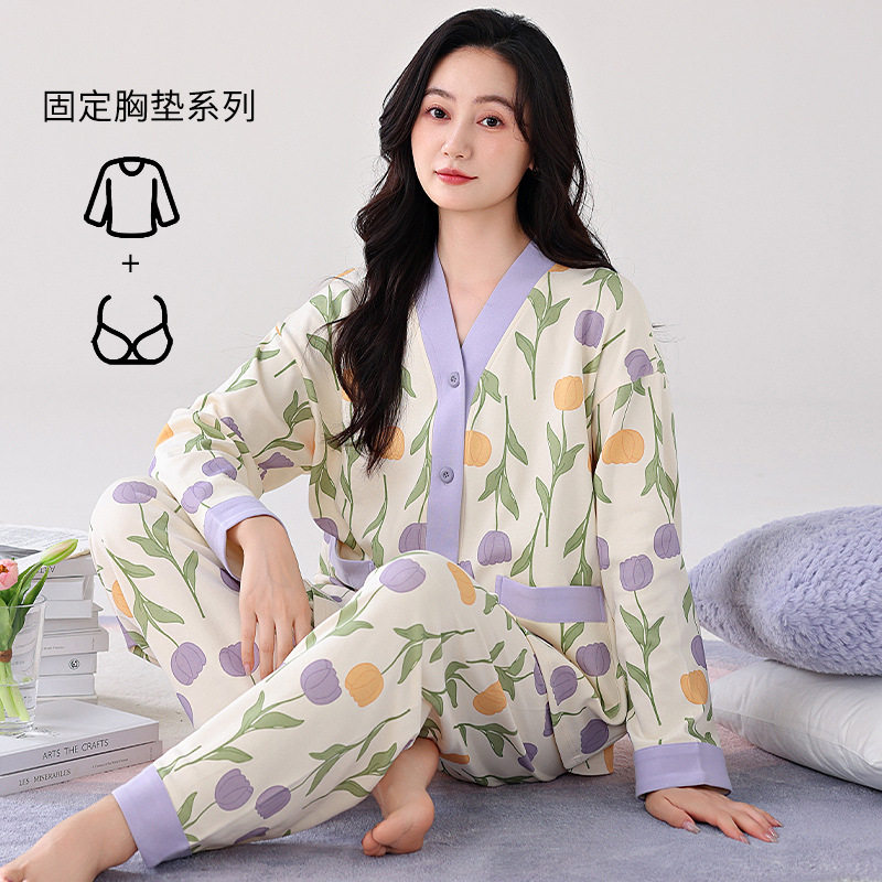 日系cherrykoko秋冬季长袖开衫和服自带胸垫棉质睡衣女款大码宽松