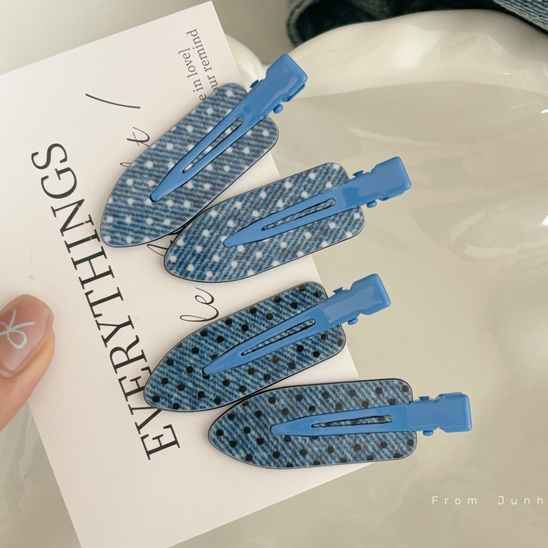 甜美牛仔无痕发夹女波点新款甜美发卡边夹刘海侧边夹子化妆夹