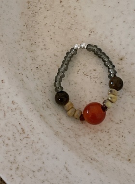 复古彩色竹节戒指彩虹新款弹力绳可调节手工串珠指环小众潮手饰