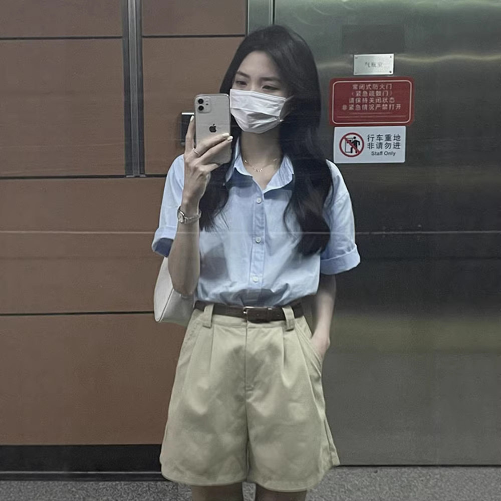 蓝色衬衫女夏季正装通勤