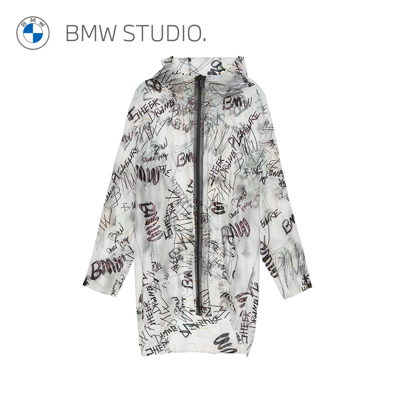BMW Studio宝马男装秋冬季夹克时尚休闲字母涂鸦印花连帽风衣夹克