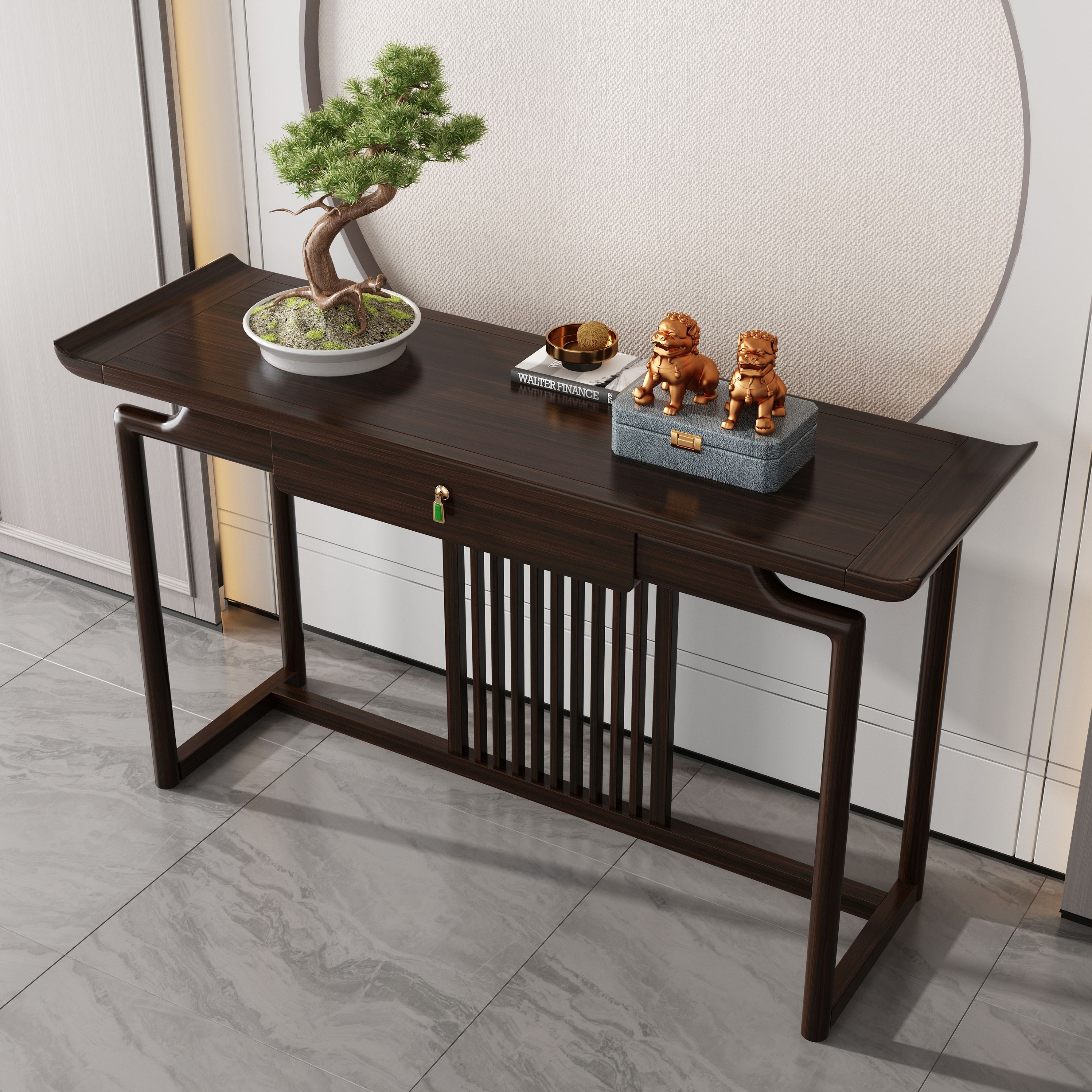 新中式实木入户走廊玄关桌客厅玄关柜禅意供桌靠墙条案装饰端景台