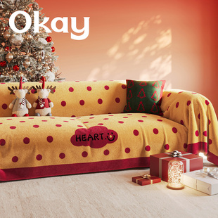 圣诞卡通波点沙发盖布装 牛奶绒韩系复古红色盖巾毯子 饰布置秋冬季