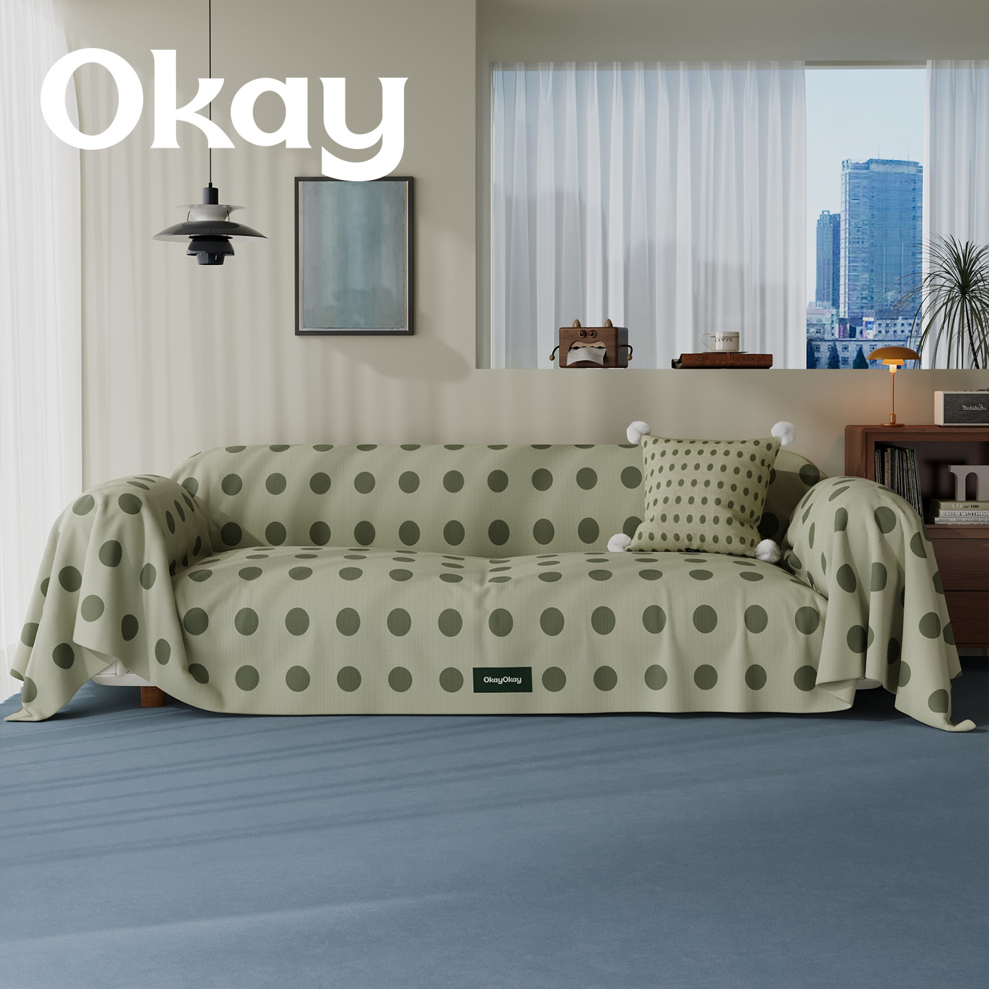 okay环域波点沙发巾四季通用 ins风韩系全包沙发盖布套罩简约百搭
