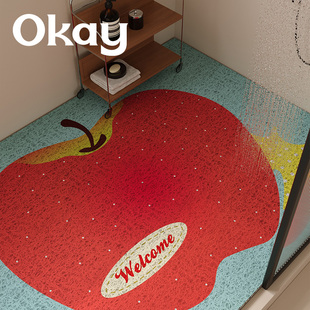 okay青红苹果浴室丝圈地垫韩系卫生间防滑洗手间淋浴房洗澡防摔垫