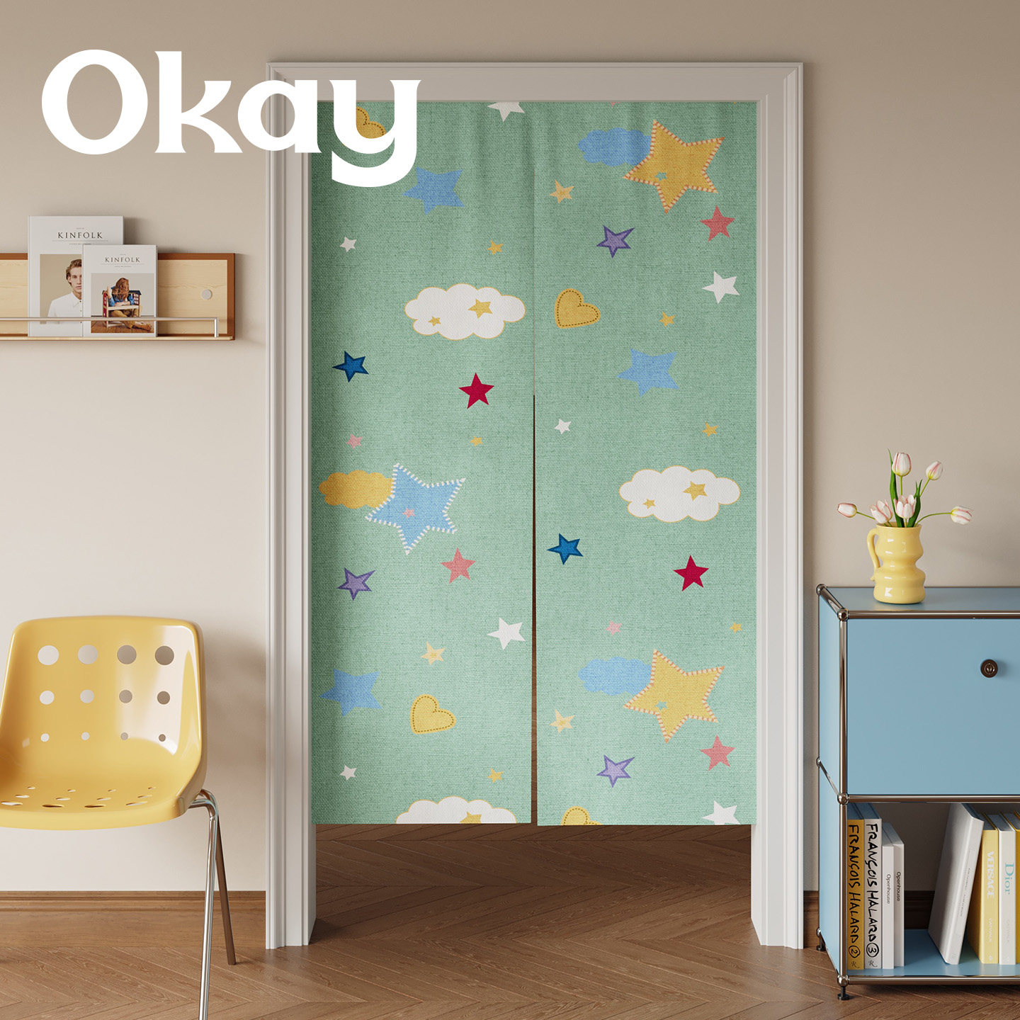 okay星愿云朵门帘韩系百搭遮挡帘厨房防油烟半开卧室免打孔隔断帘,居家布艺,门帘,淘宝优惠券,粉丝福利购,淘宝优惠卷