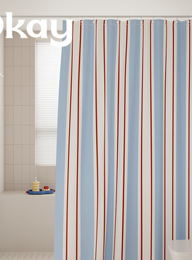 okay素色条纹浴帘韩系防水卫生间隔断挂帘多巴胺淋浴间免打孔门帘