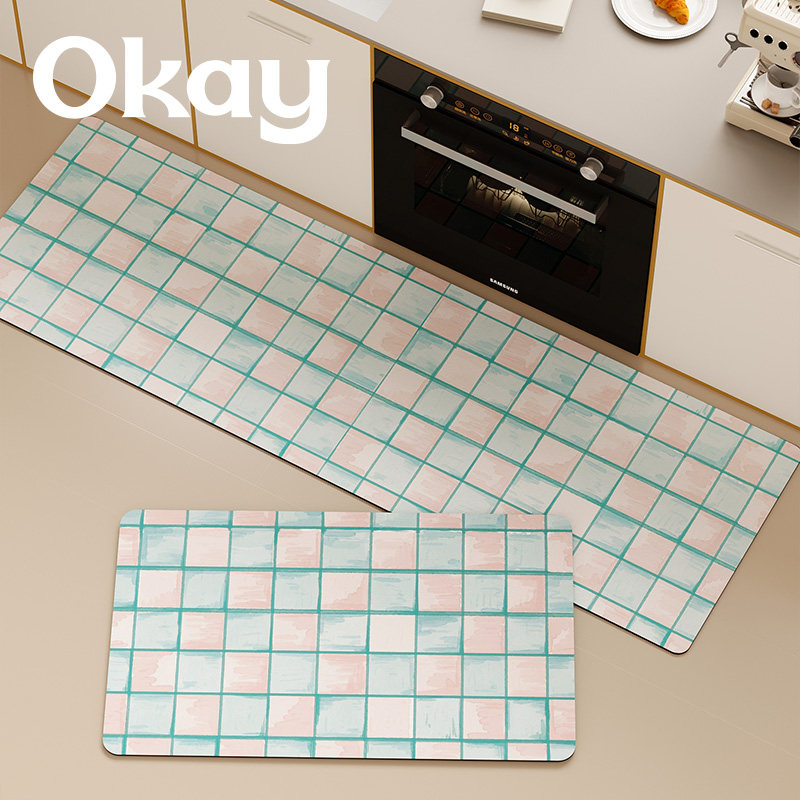 okay 清梦水蓝厨房地垫吸水吸油防滑耐脏脚垫高级感百搭简约地垫,居家布艺,厨房地垫,淘宝优惠券,粉丝福利购,淘宝优惠卷