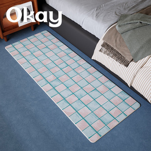 okay清梦水蓝床边毯地垫 ins治愈韩系卧室入户垫进门房间毛绒地毯