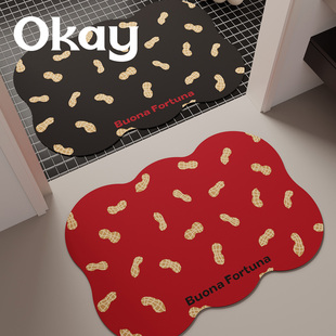 okay新年花生浴室吸水地垫红色几何厕所门口脚垫卫生间门垫防滑垫