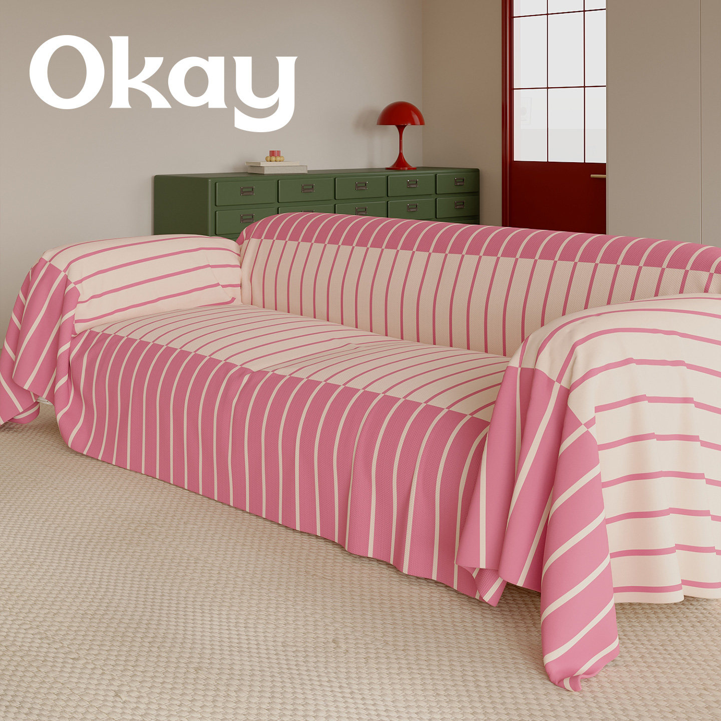 okay松雾条纹沙发巾韩系简约毛绒 ins风家用百搭全包沙发盖布套罩,居家布艺,沙发套,淘宝优惠券,粉丝福利购,淘宝优惠卷