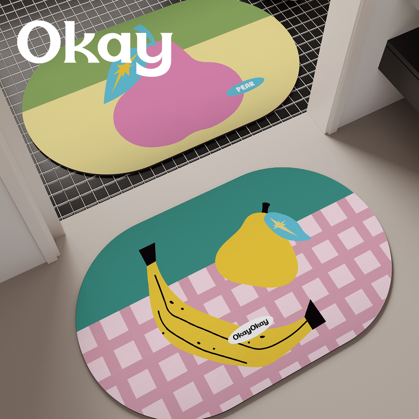 okay红苹暗号浴室韩系简约吸水地垫厕所门口脚垫卫生间门垫防滑垫