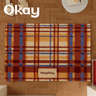 红棕条纹丝圈入户地垫红色新年喜庆圣诞氛围 pvc耐脏防滑除尘脚垫