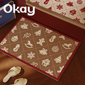 okay波尼圣诞丝圈入户地垫门口家用可裁剪 pvc耐脏防滑除尘脚垫子