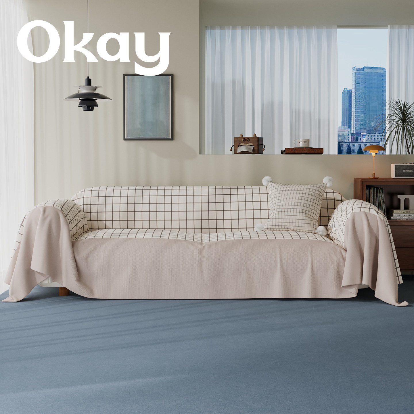 okay素纹方格沙发巾四季通用 ins风韩系全包沙发盖布套罩简约百搭,居家布艺,沙发套,淘宝优惠券,粉丝福利购,淘宝优惠卷