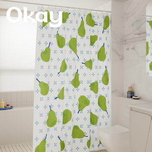 okay脆梨红莓浴帘韩系防水卫生间隔断挂布帘韩系淋浴间免打孔门帘