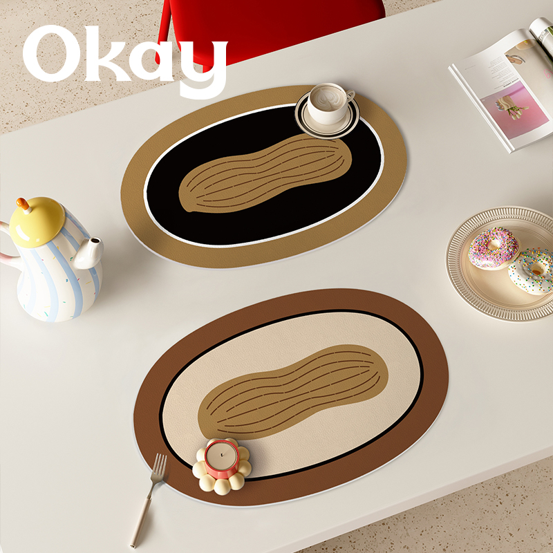 OKAY墨韵花生皮革餐垫防水防油可擦免洗 pvc鼠标垫杯垫碗垫隔热垫