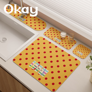 okay复古波点水龙头沥水垫台面垫浴室洗漱台吸水垫厨房防霉速干垫